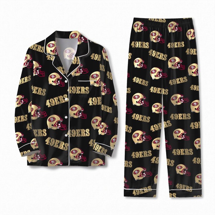 San Francisco 49ers Long Sleeve Satin Pajama Set V2