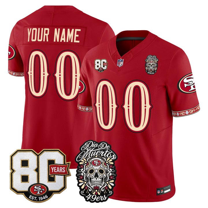 San Francisco 49ers Día de los Muertos Vapor Limited Custom Jersey - 80th Anniversary Patch - All Stitched