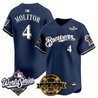 Men's Milwaukee Brewers Throwback Vapor Premier Limited Jersey - 2026 World Series & Bob Uecker Patch - All Stitched