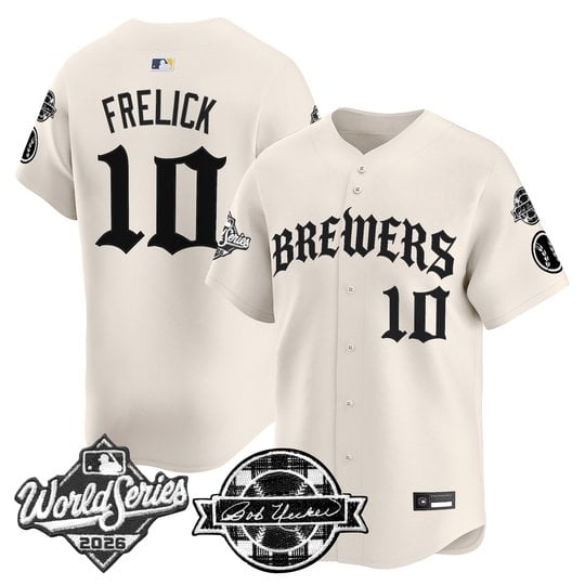 Men's Milwaukee Brewers 2026 World Series Vapor Premier Limited Jersey - Old English Edition - All Stitched