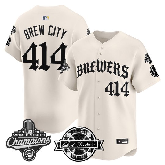 Men's Milwaukee Brewers 2026 World Series Champions Vapor Premier Limited Jersey - Old English Edition - All Stitched