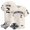 Men's Milwaukee Brewers 2026 World Series Vapor Premier Limited Jersey - Old English Edition - All Stitched