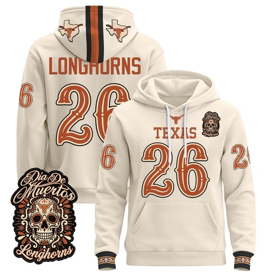 Men's Texas Longhorns Día de los Muertos Premium Pullover Hoodie - All Stitched