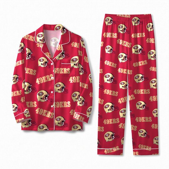 San Francisco 49ers Long Sleeve Satin Pajama Set V2