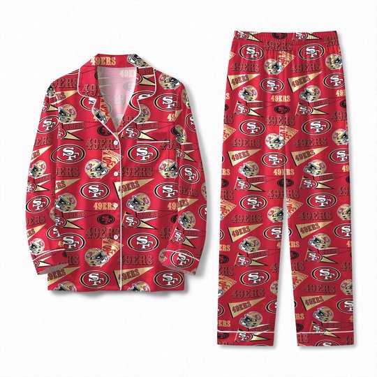 San Francisco 49ers Long Sleeve Satin Pajama Set V3