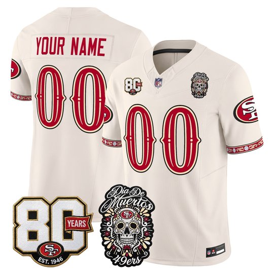 San Francisco 49ers Día de los Muertos Vapor Limited Custom Jersey - 80th Anniversary Patch - All Stitched
