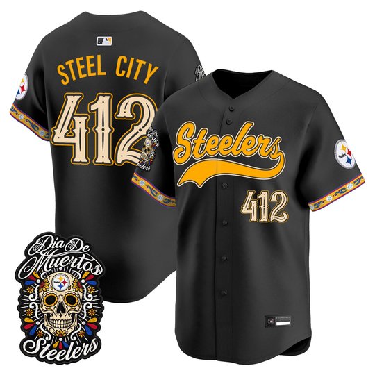 Men's Pittsburgh Steelers Día de los Muertos Vapor Limited Baseball Jersey - All Stitched