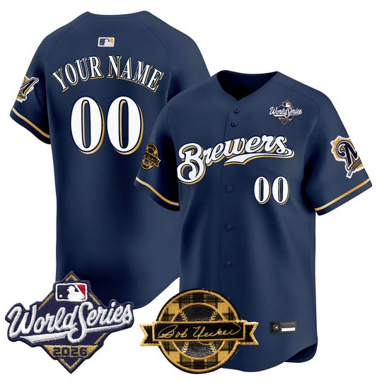 Milwaukee Brewers Throwback Vapor Premier Limited Custom Jersey - 2026 World Series & Bob Uecker Patch - All Stitched