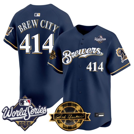 Men's Milwaukee Brewers Throwback Vapor Premier Limited Jersey - 2026 World Series & Bob Uecker Patch - All Stitched