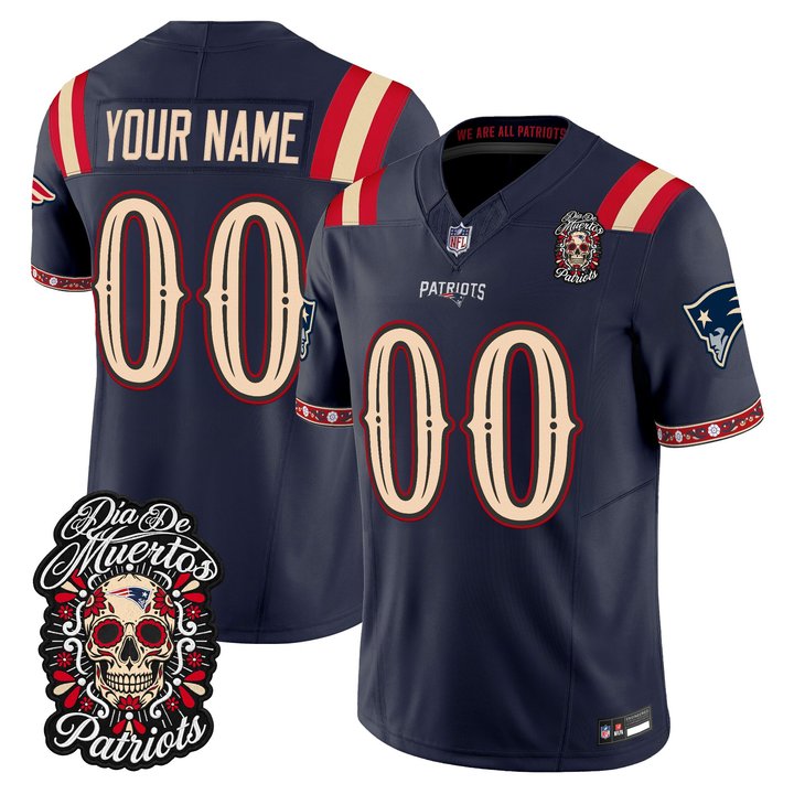 New England Patriots Día de los Muertos Vapor Limited Custom Jersey - All Stitched