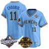 Men's Milwaukee Brewers Throwback Vapor Premier Limited Jersey - 2026 World Series & Bob Uecker Patch - All Stitched