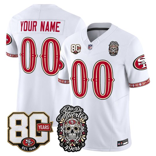 San Francisco 49ers Día de los Muertos Vapor Limited Custom Jersey - 80th Anniversary Patch - All Stitched