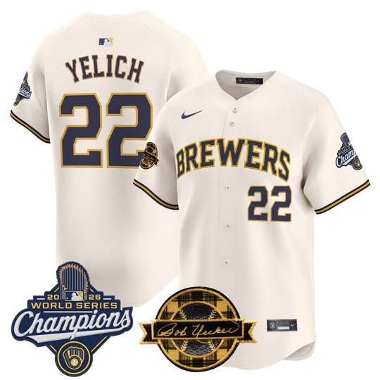 Men's Milwaukee Brewers 2026 World Series Champions Vapor Premier Limited Jersey - Bob Uecker Patch - All Stitched