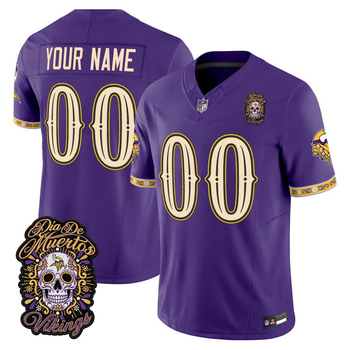 Minnesota Vikings Día de los Muertos Vapor Limited Custom Jersey - All Stitched
