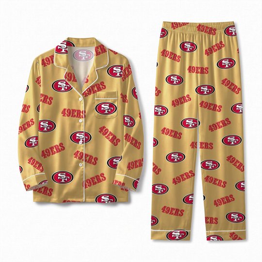 San Francisco 49ers Long Sleeve Satin Pajama Set