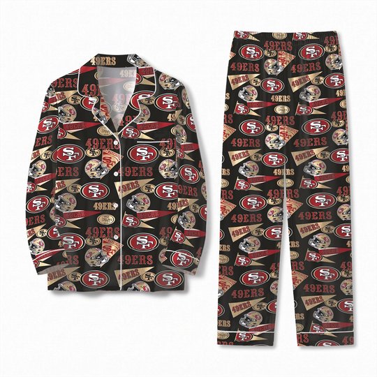 San Francisco 49ers Long Sleeve Satin Pajama Set V3