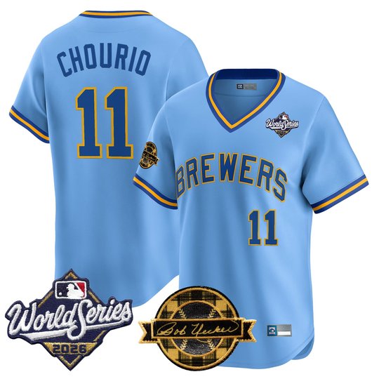 Men's Milwaukee Brewers Throwback Vapor Premier Limited Jersey - 2026 World Series & Bob Uecker Patch - All Stitched