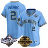 Men's Milwaukee Brewers Throwback Vapor Premier Limited Jersey - 2026 World Series & Bob Uecker Patch - All Stitched