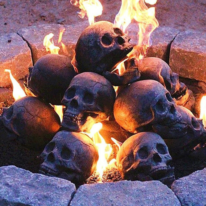 🔥Last Day 50% OFF🔥 -Ceramic Imitation Human Skull Fire Log, Halloween Fire Pit Skulls