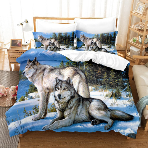 3D Wolf Print Duvet Cover Set Wild Animals Bedding Set Luxury Modern Gift Wolf Bedding Set Comforter Cover Full King Size 2/3pcs