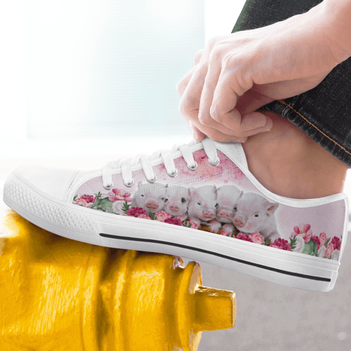 PIG FLOWER WATERCOLOR STYLE LOW TOP SHOES