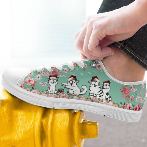 CAT CHRISTMAS FLOWER STYLE LOW TOP SHOES