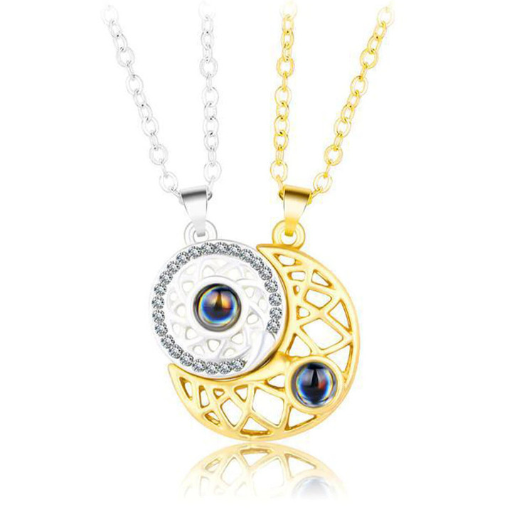 Fashion Couple Matching Necklace Sun Moon Necklaces for Lovers Gift Heart