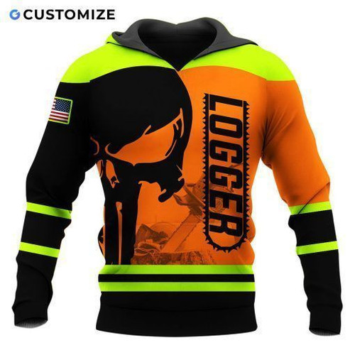 Skull Logger Orange Personalized Name n Flag 3D Over Printed Shirt For Logger LG14
