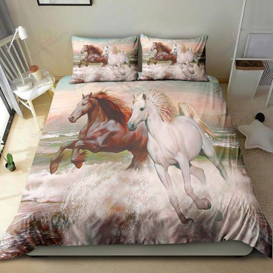 White Horse And Brown Horse Running Bedding Set HRB03