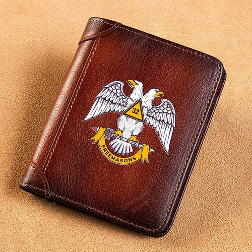 Masonic Wallet - High Quality Genuine Leather Wallet Freemasons Double Eagle 32 Printing Standard - GMasonic Store