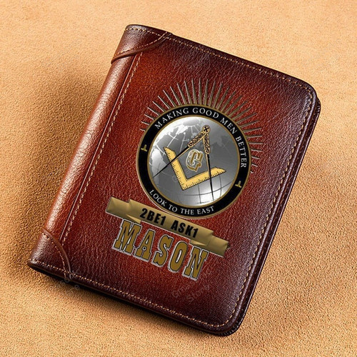 Masonic Wallet - High Quality Genuine Leather Wallet Freemason 2Be1 Ask1 Mason Look To The East Printing Standard - GMasonic Store