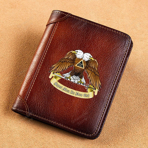 Masonic Wallet - High Quality Genuine Leather Wallet Masonic 32 Eagle Spes Mea In Deo Est Printing Standardd - GMasonic Store
