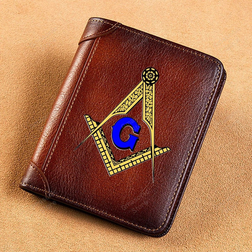 Masonic Wallet - High Quality Genuine Leather Men Wallets Masonic Theme Short Card Holder Purse Brand Male Wallet - GMasonic Store