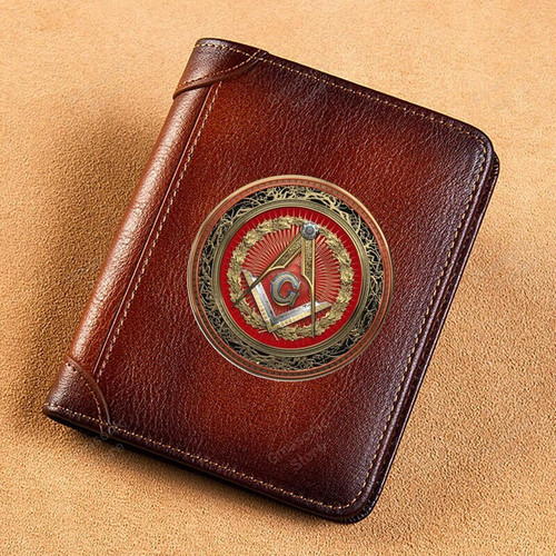 Masonic Wallet - High Quality Genuine Leather Wallet Masonic Master Mason Symbol Printing Standard Purse - GMasonic Store