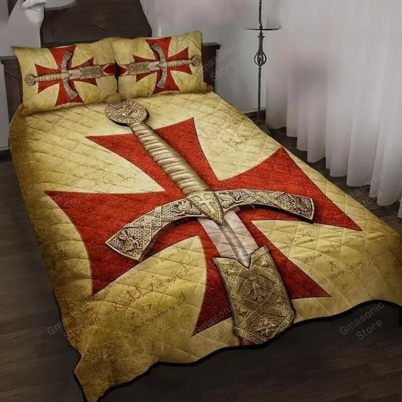 ⚔️ Knights Templar Bedding Set – Bold Red & Gold Cross with Medieval ...