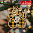 Cat With Plaid Pattern Personalized Wooden Cut Shape Christmas Ornament OR0351