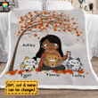 Fleece Blanket Chibi Girl and Sitting Cat Fall Season Theme Personalized FBL059