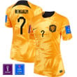 FIFA World Cup Qatar 2022 Patch Netherlands National Team Steven Bergwijn #7 Women Home Jersey- Orange