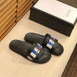 Gucci Vertical Stripes With Web Interlocking G Slide Sandal In Black White