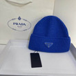 Prada Triangle Logo Wool Beanie In Royal Blue/ Light Blue
