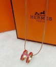 Hermes Red Pop H Necklace With Rose Gold/ Yellow Gold/ Silver Snake Chain