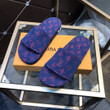 Louis Vuitton Denim Waterfront Mule Sandals In Blue And Red