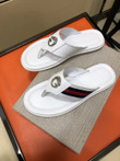 Gucci G Silver Logo White Flip-flops With Web