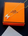 Hermes White Pop H Pendant With Yellow Gold/ Rose Gold Chain Necklace