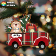 Cute Cat On Flannel Truck Christmas Customized Wooden Cut Shape Ornament OR0426