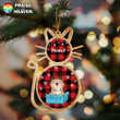 The Cat Is A Happy Gift Christmas Personalized Wooden Cut Shape Ornament OR0424