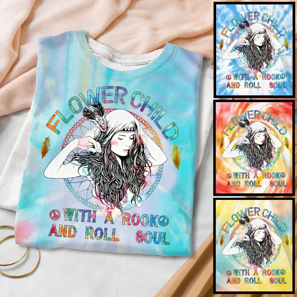 Apparel Personalized Hippie Girl Flower Child Tie Dye Shirt Hoodie AP240