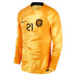 Netherlands National Team FIFA World Cup Qatar 2022 Patch Frenkie De Jong #21 - Men Home Long Sleeve Jersey