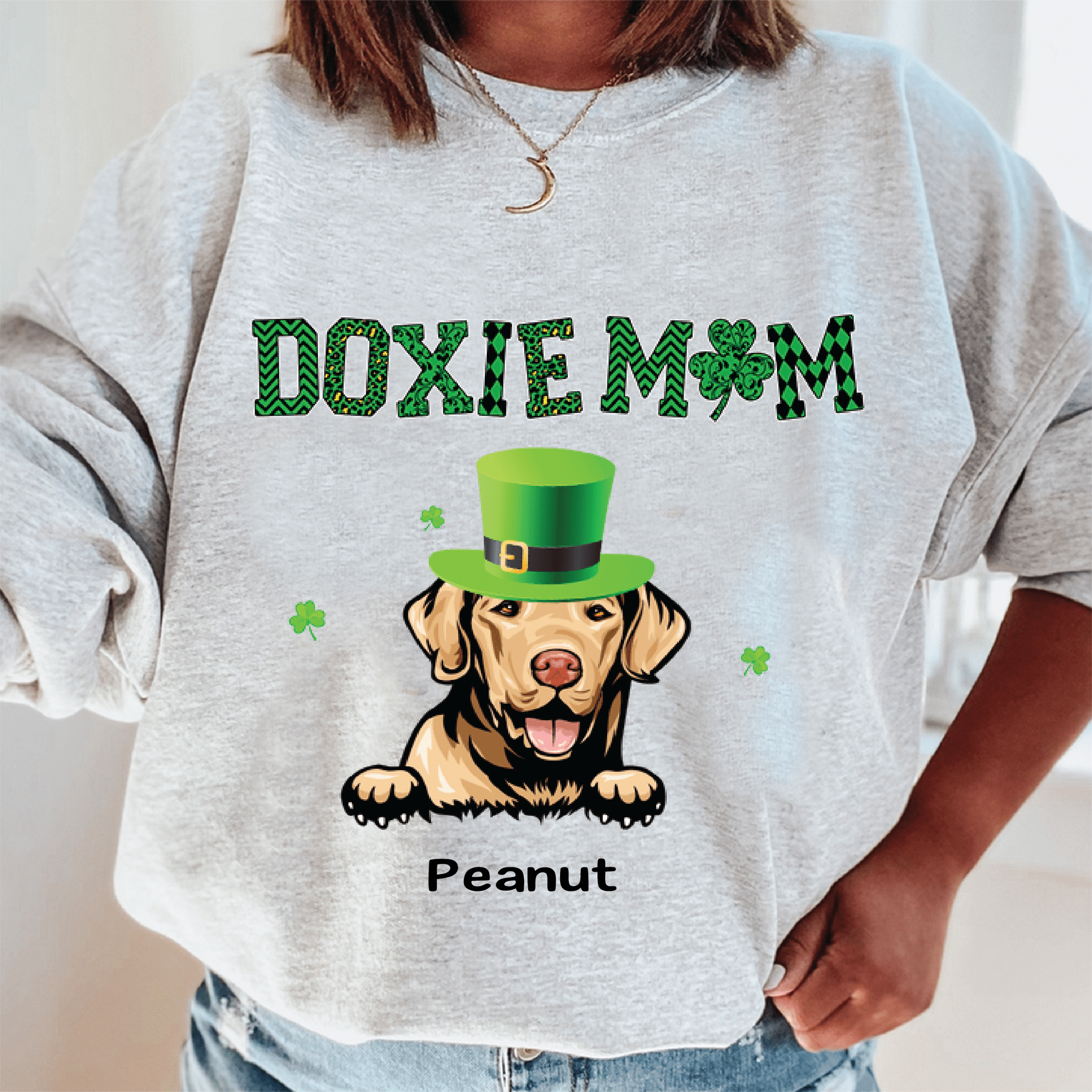 Doxie Mom Green Plaid Shamrock Personalized Shirt AP791