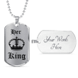 Her King/His Queen Couples Personalized Dog Tag Necklace NC001